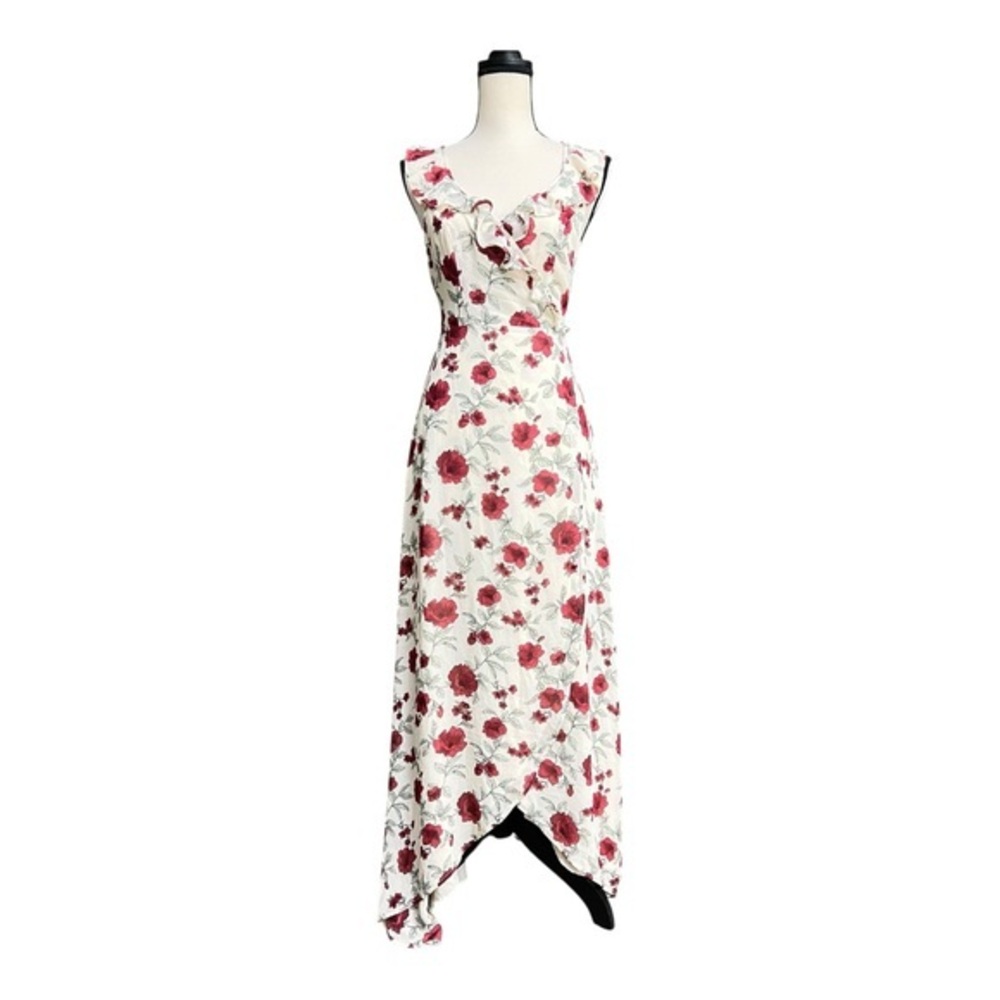 Forever 21 Asymmetrical Floral Wrap Dress - Red and White Size S